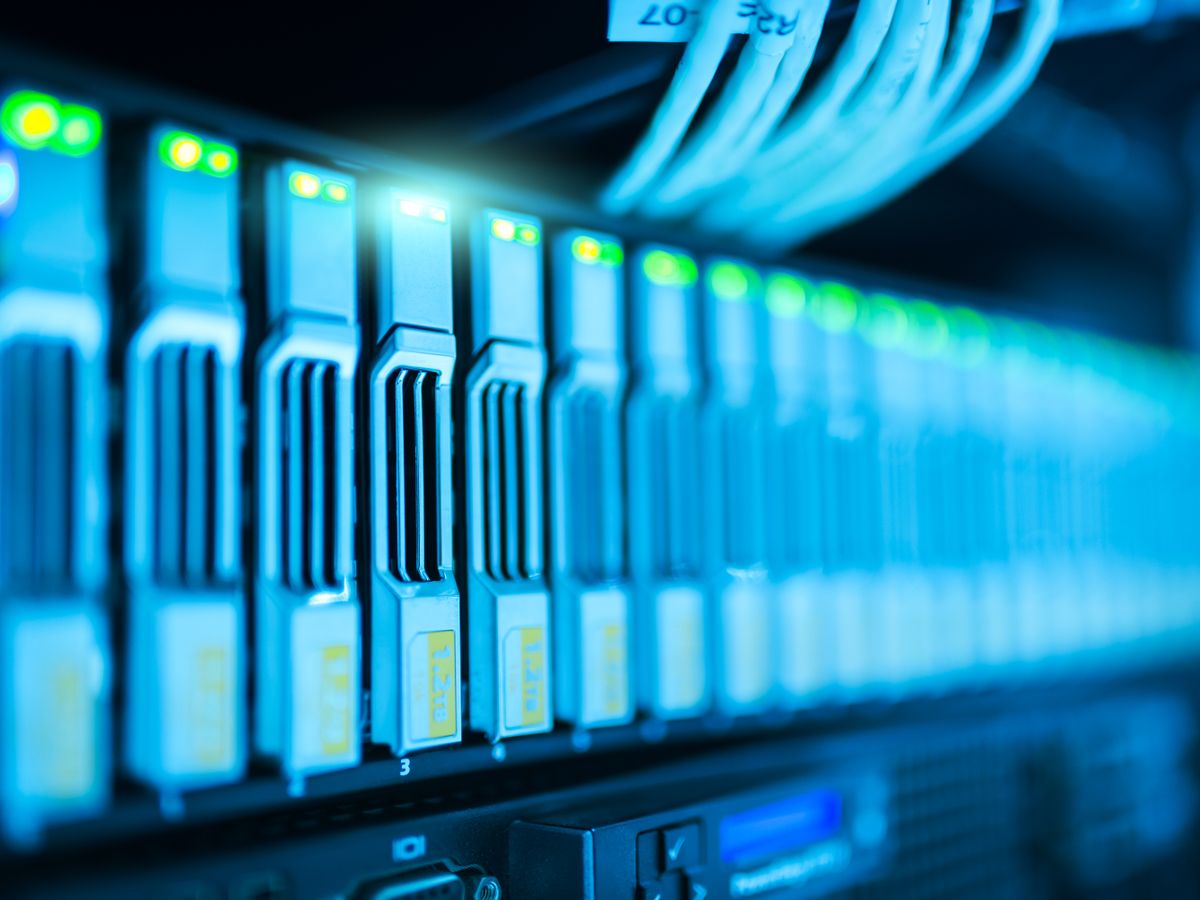 Close-up of server hardware representing website hosting and maintenance services