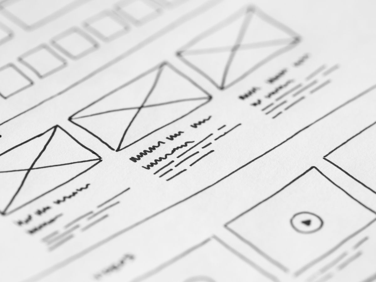 Hand-drawn website wireframe sketch used in a custom small business website design project